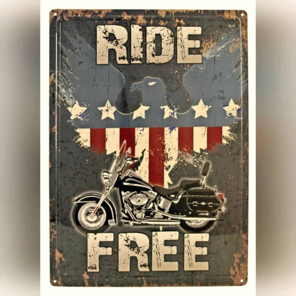 Ride Free Motorcycle Cruiser American Eagle Tin Metal Sign 🇺🇸‎ 🦅 BRAND NEW!!!